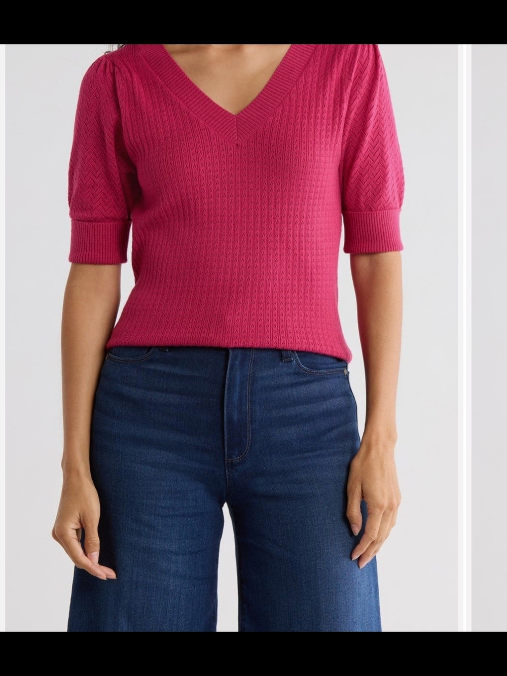 Pointelle V Neck Sweater - Size XL, NWT
